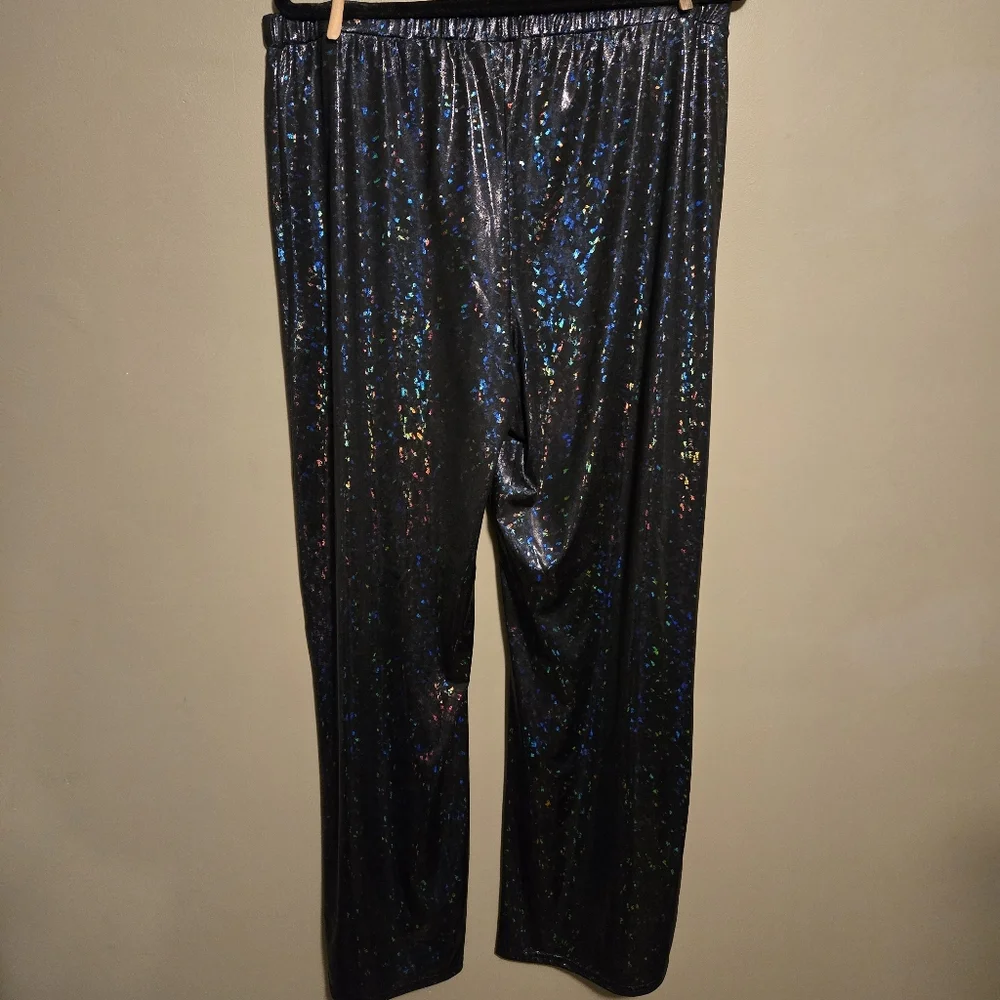 Asos Curve Women's Black Iridescent Colorful Straight Pants Size 16 Flare 31L - Picture 9 of 12